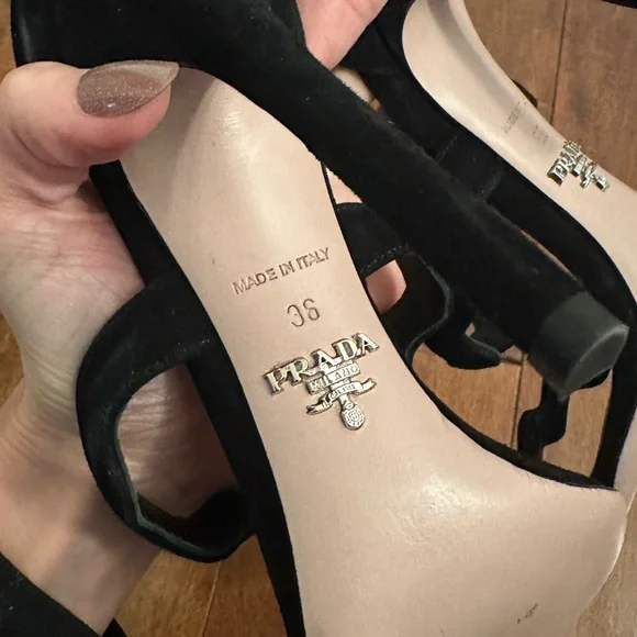 Prada Black Wavy Strap Suede Stilettos Heels Sandals Sz 36 - Picture 10 of 13